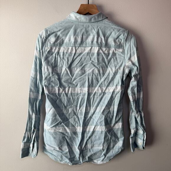 J. Crew Women's Cotton Button Striped Flannel Shirt Light Blue Size X-Small - Picture 6 of 6